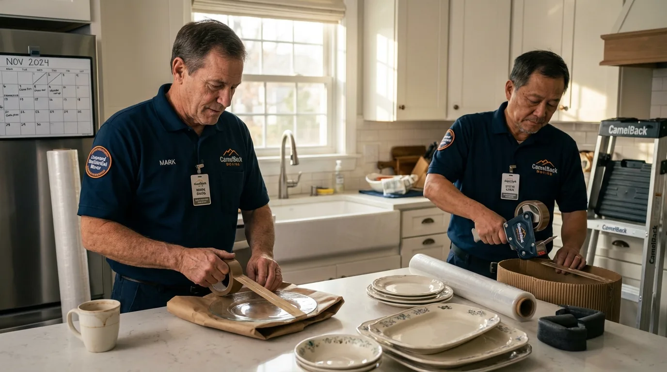 Professional crew packing kitchen dishware in Grifton, NC